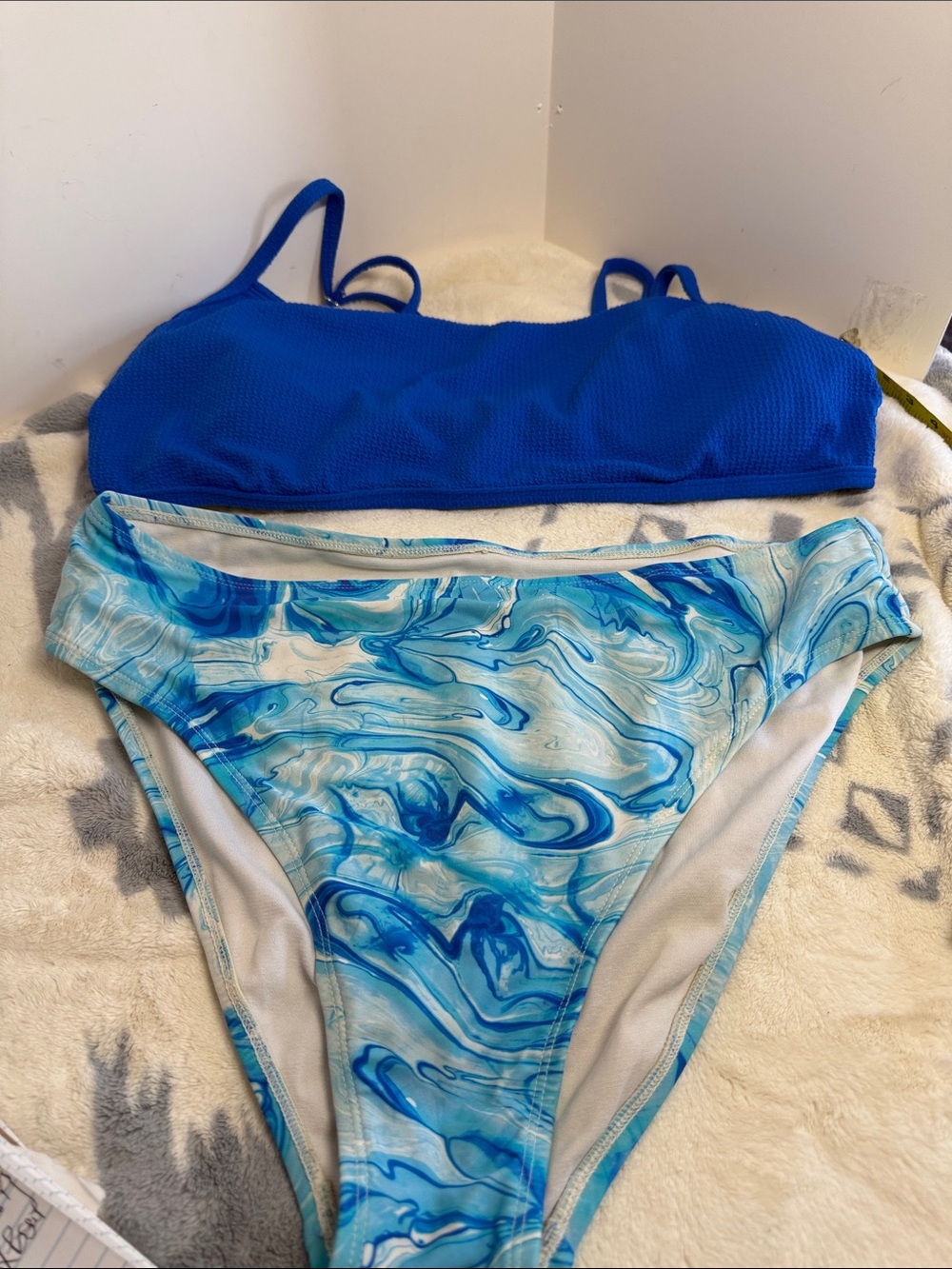 Blue Marble High-Rise Bikini Set - Women's Swim top 2X, bottom Lg